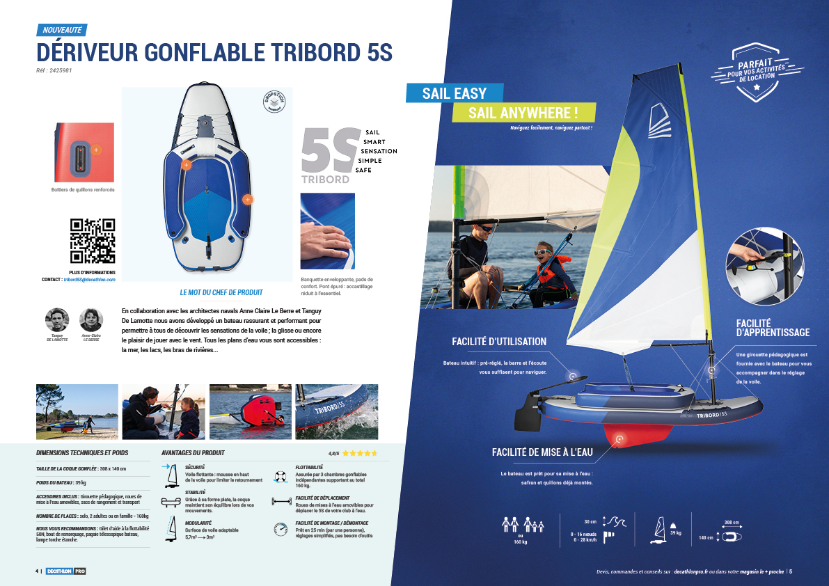 Maquette catalogue Decathlon Tribord - sports nautiques - 5S Dériveur Tribord