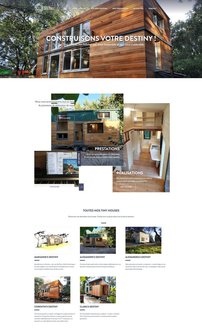 Tatziki -Webdesign & dev du site de l'Atelier DesTiny, conception de Tiny Houses sur-mesure